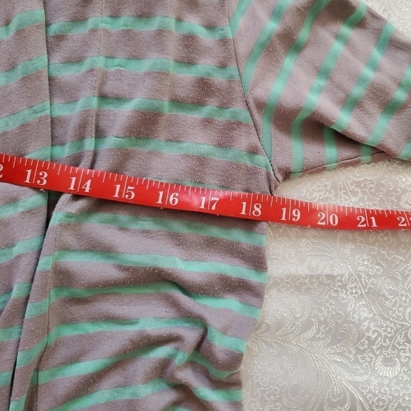 Vertigo striped cardigan grey mint green size‎ M open hi-lo lightweight layers - Picture 6 of 8